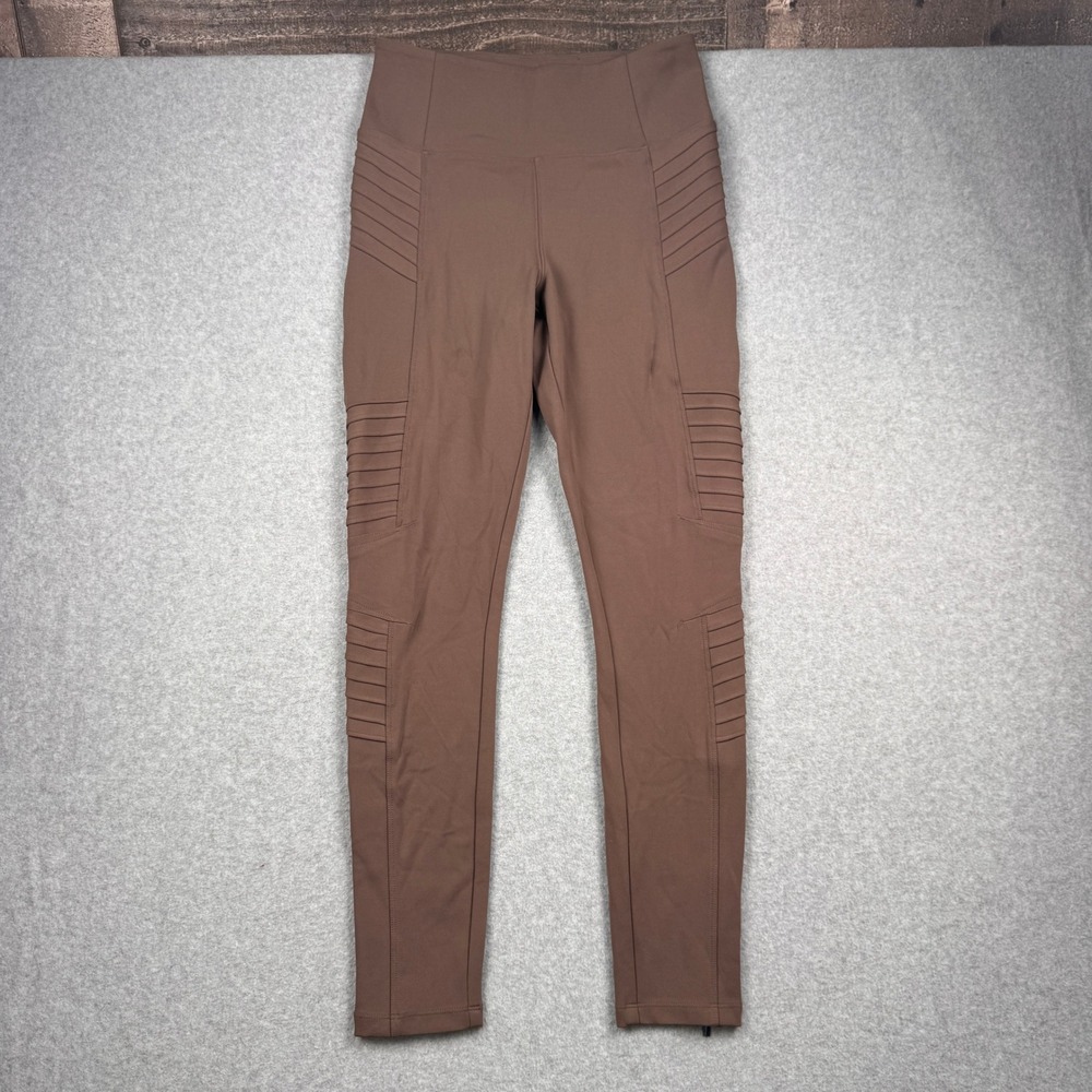Athleta Leggings Womens Small Brown Ribbed Ankle Zip Delancey Moto Tight Yoga